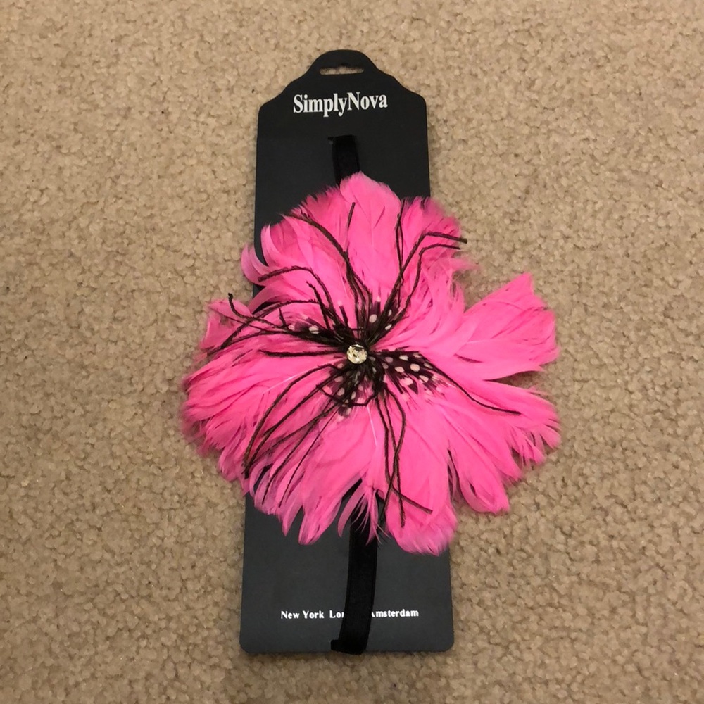 Pink Feather Flower Headband
